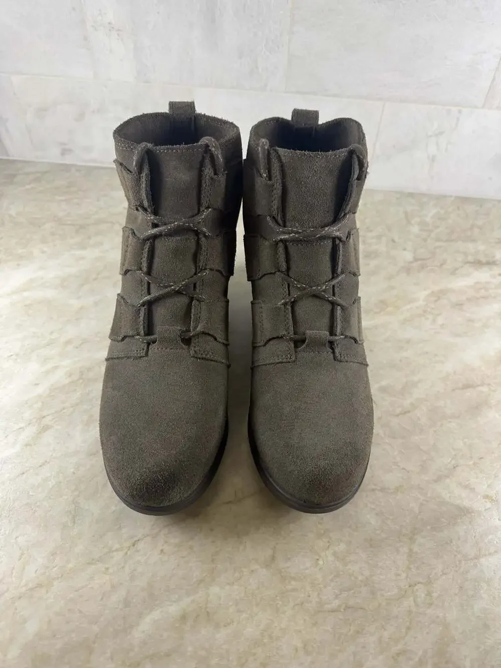 Sorel Evie Lace Waterproof Suede Wedge Ankle Booties Brown Women’s Size 8
